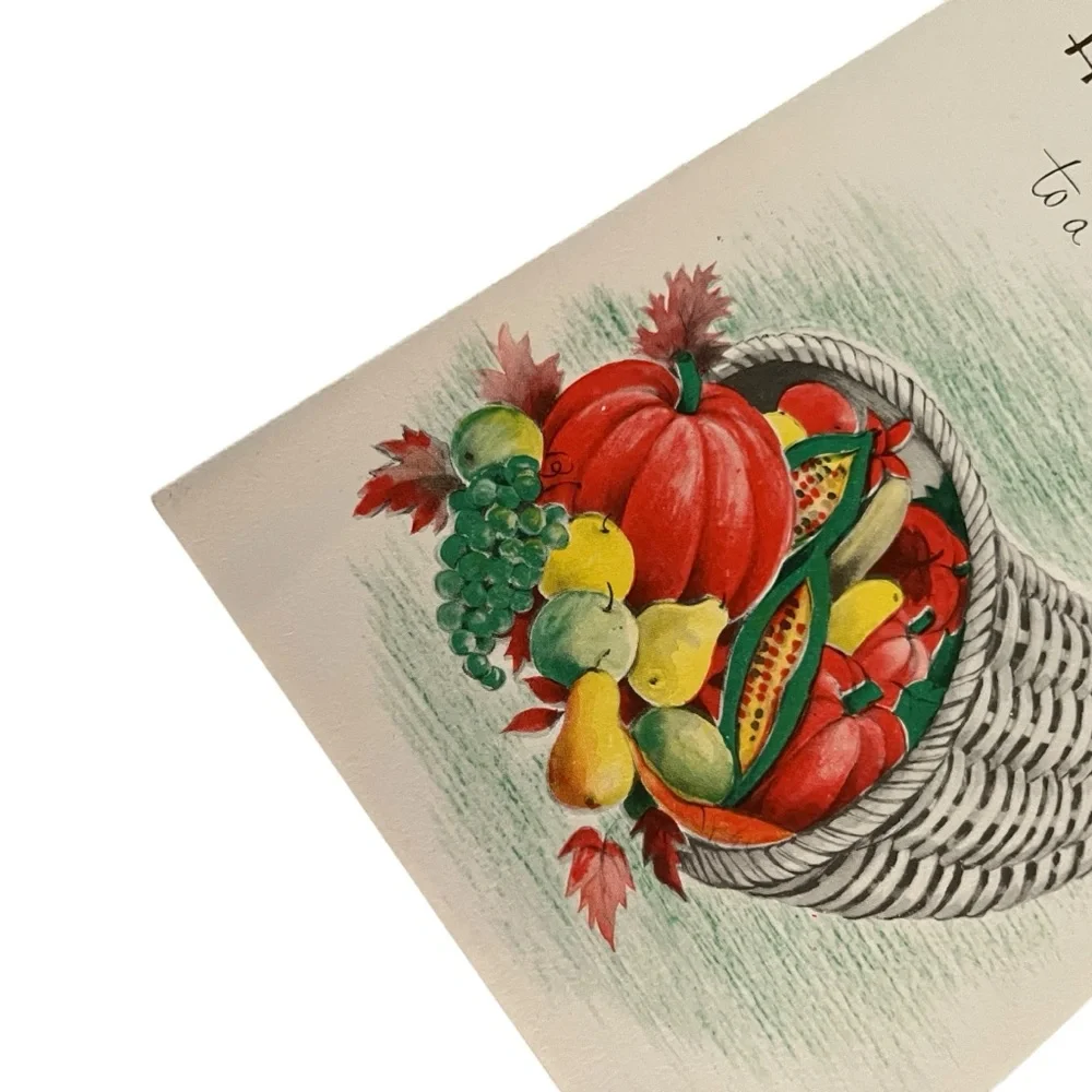 Unused Vintage Thanksgiving Greeting Card Art Guild of Williamsburg Cornucopia